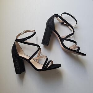 Antonio Melani Shoes Womens 8.5M Black Strappy Block Heel Ankle Strap Sandals